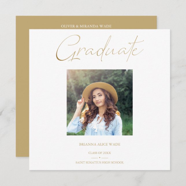 Convite Golden Effect Elegant Custom Photo Graduation (Frente/Verso)
