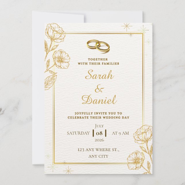 Convite Golden Elegance Wedding Invitation (Frente)
