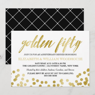 Convite Golden Fifty Confetti   Jantar de Aniversário de 5