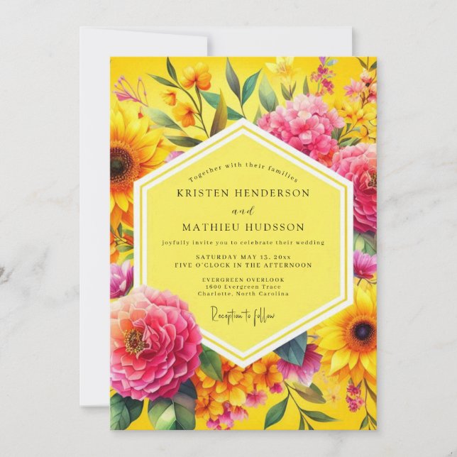 Convite Golden Floral Bloom Wedding (Frente)
