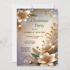 Convite Golden Floral Holiday Party Invitation