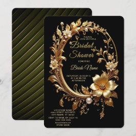 Convite Golden Floral Ornate Frame Bridal Shower