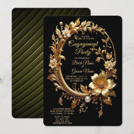 Convite Golden Floral Ornate Frame Engagement Invitation