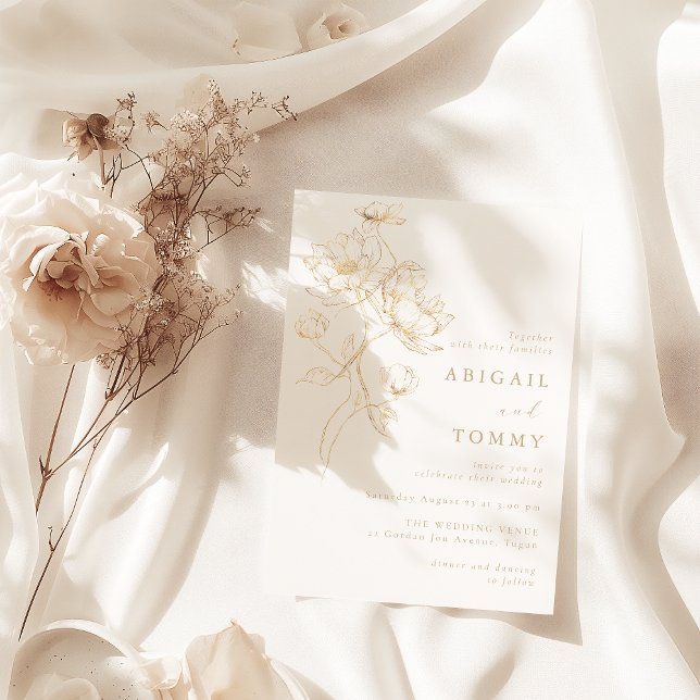Convite Golden Flowers Classic Modern Wedding (Criador carregado)