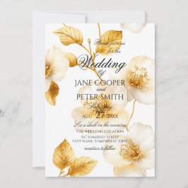 Convite Golden flowers floral Wedding Invitation