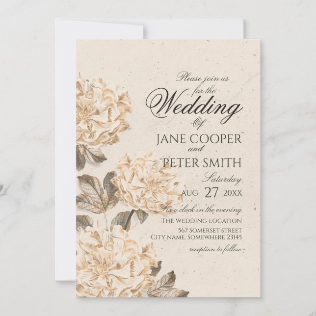 Convite Golden flowers Wedding Invitation (Frente)