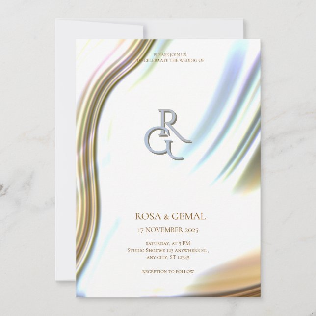 Convite Golden Foil Texture Elegant Wedding Invitation (Frente)