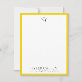 Convite Golden Grad Cap Notecard with Yellow Backer