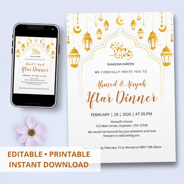 Convite Golden Lentern Islamic Iftar Invitation (Criador carregado)