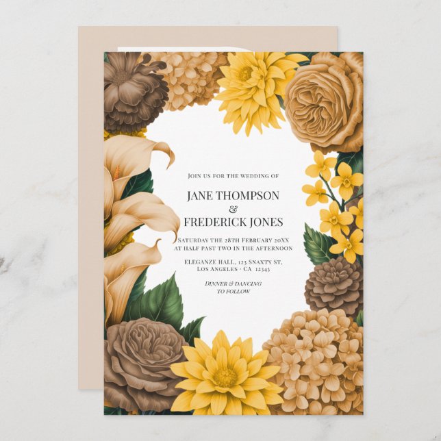 Convite Golden Marigold, Terra Honey & Umber Spice Wedding (Frente/Verso)