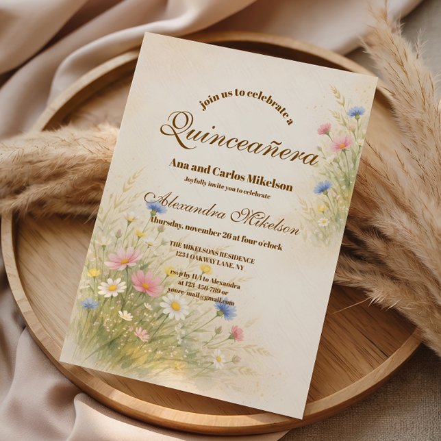 Convite Golden Meadow Wildflower Quinceañera (Criador carregado)