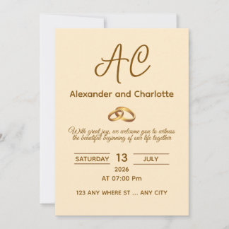Convite Golden Monogram Wedding Invitation Card