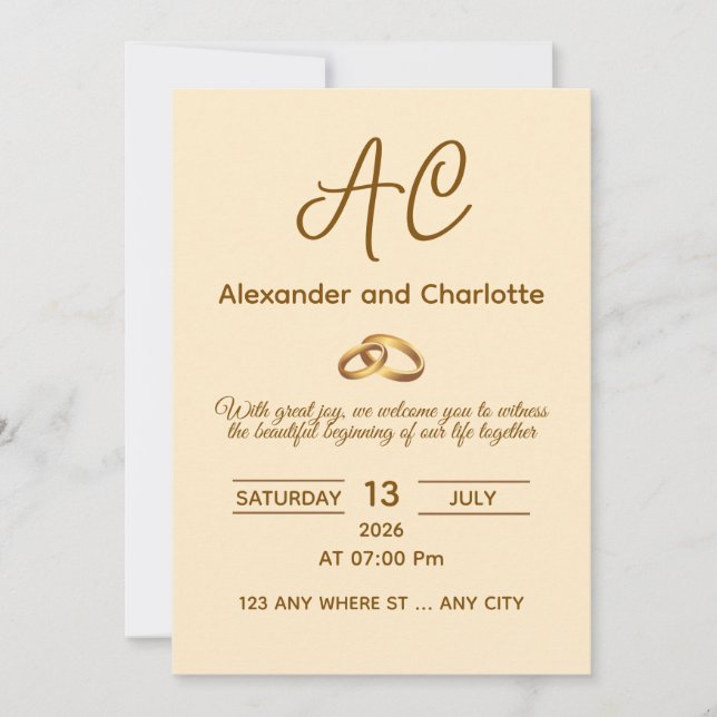 Convite Golden Monogram Wedding Invitation Card (Frente)