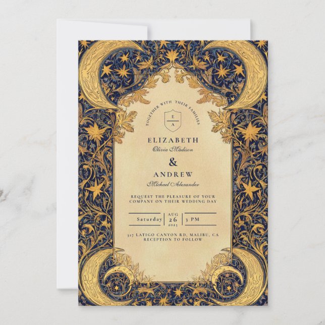 Convite Golden Moonlit Baroque Wedding (Frente)
