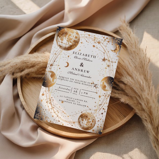 Convite Golden Moonlit Celestial Wedding (Criador carregado)