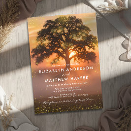 Convite Golden Orange Sunset Fireflies Country Wedding