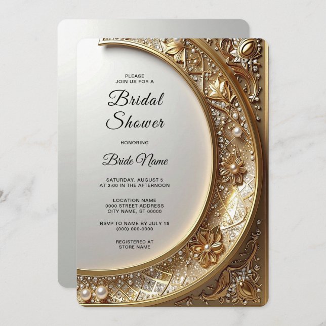 Convite Golden Ornate Frame Bridal Shower (Frente/Verso)