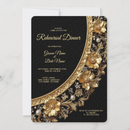 Convite Golden Ornate Frame Rehearsal Dinner