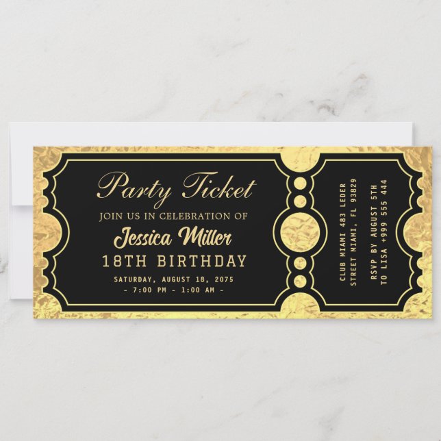 Convite Golden Party Ticket Invitation (Frente)