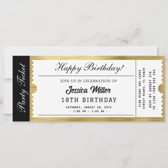 Convite Golden Party Ticket Invitation (Frente)