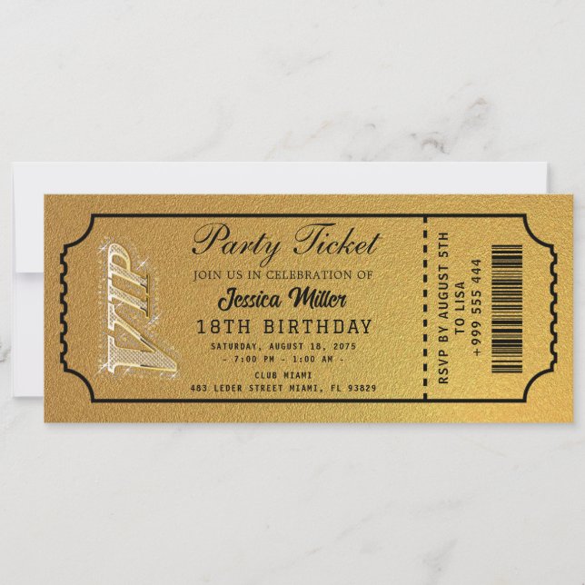 Convite Golden Party Ticket Invitation (Frente)