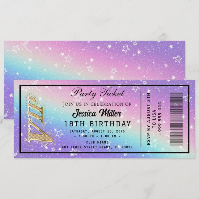 Convite Golden Party Ticket Invitation (Frente/Verso)