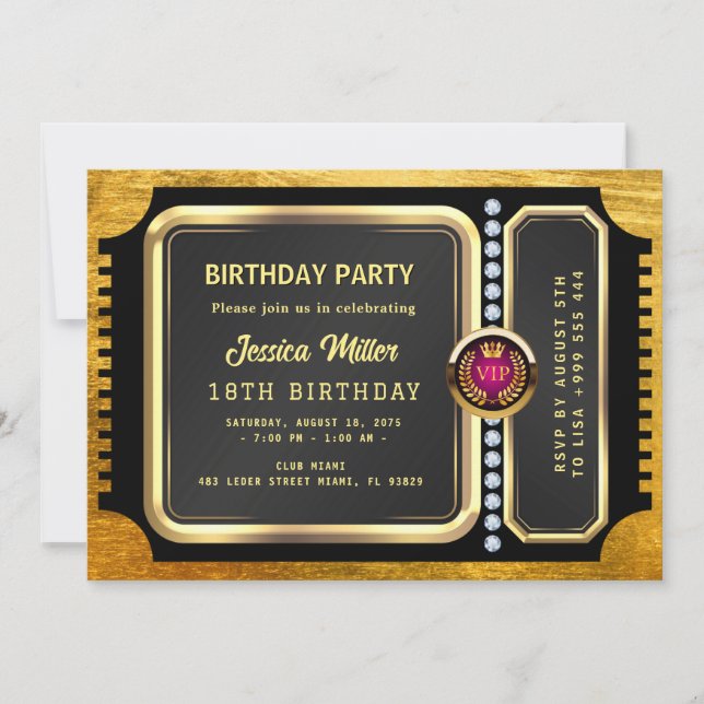 Convite Golden Party Ticket Invitation (Frente)