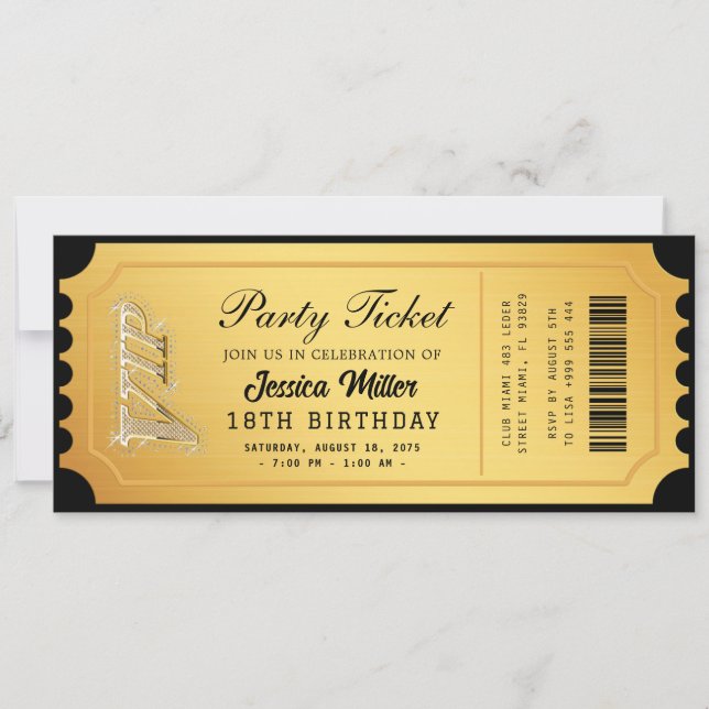 Convite Golden Party Ticket Invitation (Frente)