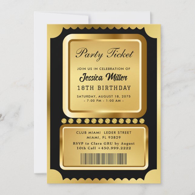 Convite Golden Party Ticket Invitation (Frente)