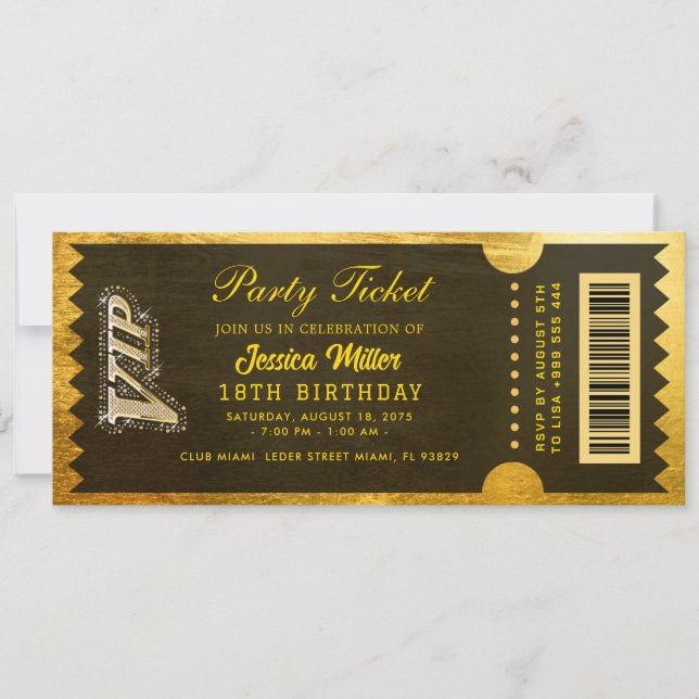 Convite Golden Party Ticket Invitation (Frente)