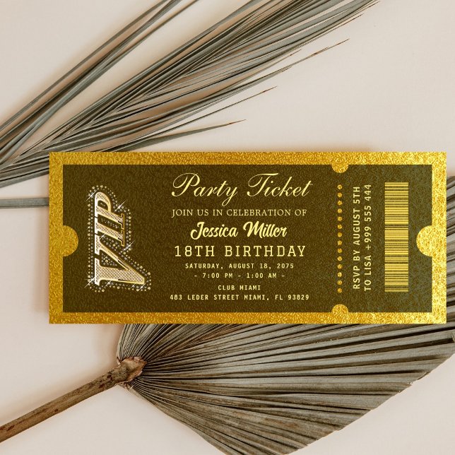 Convite Golden Party Ticket Invitation (Criador carregado)
