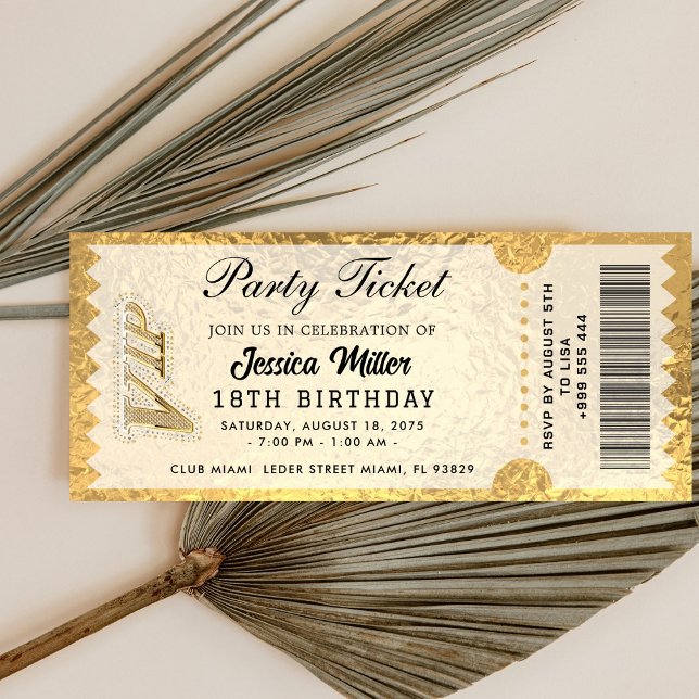 Convite Golden Party Ticket Invitation (Criador carregado)