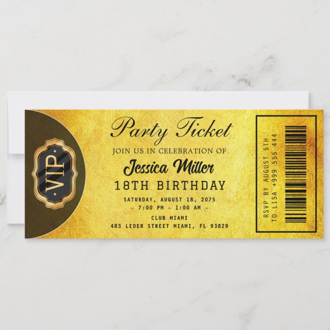 Convite Golden Party Ticket Invitation (Frente)