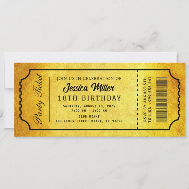 Convite Golden Party Ticket Invitation (Frente)