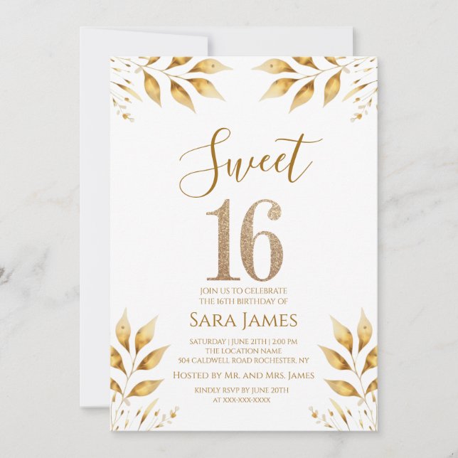 Convite Golden Radiance Sweet 16 Invitation (Frente)