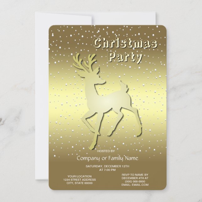 Convite Golden Reindeer Snowy Holiday Party Invitation (Frente)
