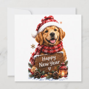 Convite Golden Retriever Chapéu de Papai Noel Feliz Ano No