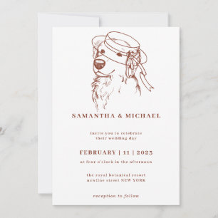 Convite Golden Retriever com chapéu de noiva