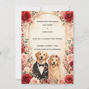 Convite Golden Retriever Personalizado com Rosa Vermelha e