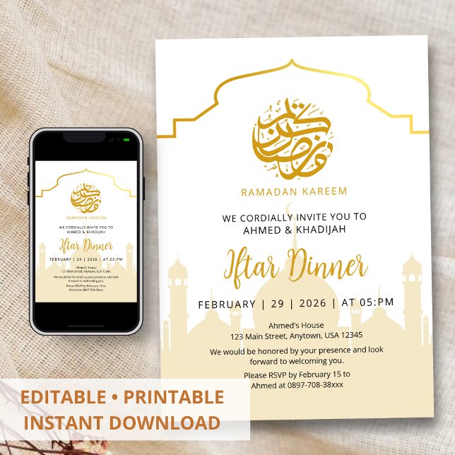 Convite Golden Silhouette Mosque Ramadan Iftar Invitation (Criador carregado)