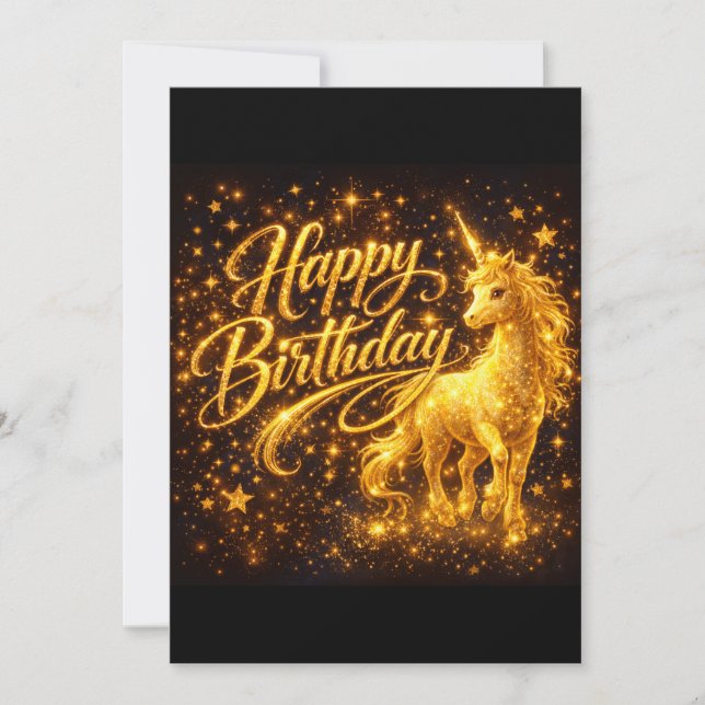 Convite Golden Stardust Birthday — Fantasy Unicorn  (Frente)