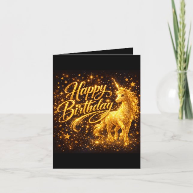 Convite Golden Stardust Birthday — Fantasy Unicorn  (Frente)