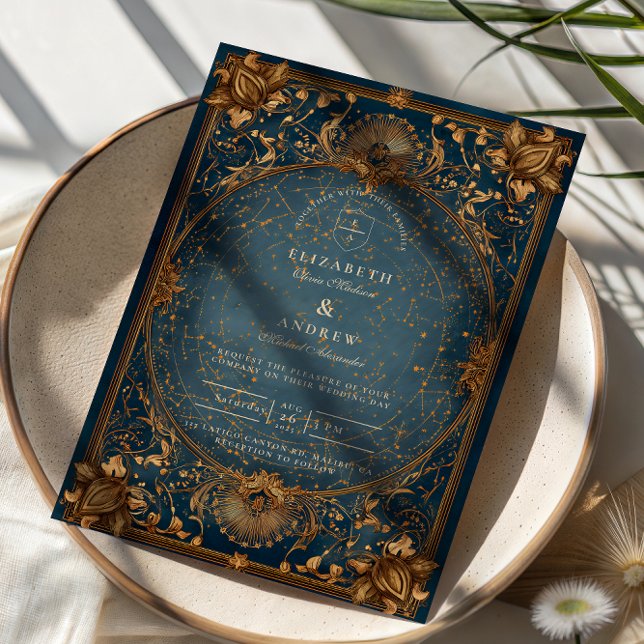 Convite Golden Starry Night Wedding (Criador carregado)