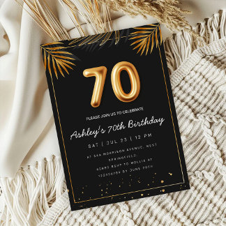 Convite Golden Tropical Palm Leaves 70th Birthday 