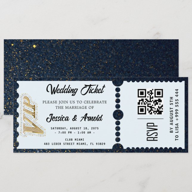 Convite Golden wedding Party Ticket Invitation (Frente/Verso)