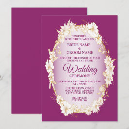 Convite Golden White Floral Pink Geometric Rustic Wedding