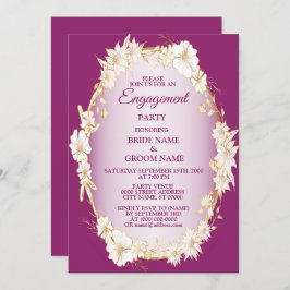Convite Golden White Floral Pink Rustic Engagement Party 