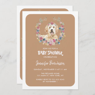 Convite Goldendoodle Cachorros Flores Russas