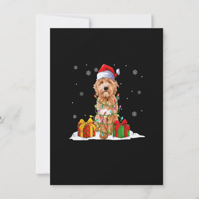 Convite Goldendoodle Santa Christmas Tree Lights Xmas Paja (Frente)