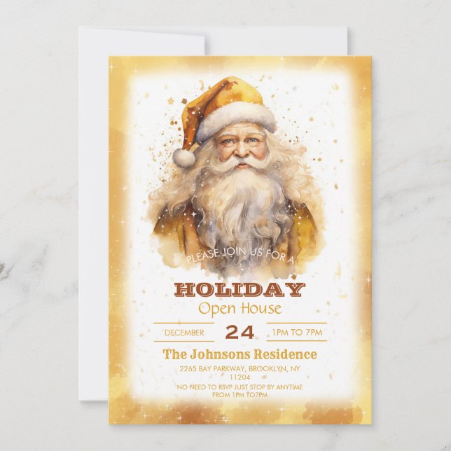 Convite GoldenSanta Claus Watercolor (Frente)